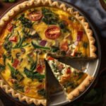 zdjęcie tarty z warzywami na tle domowego stołu