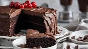 Ciasto bez glutenu w Bielsku-Białej – czekoladowy tort z kremem i polewą