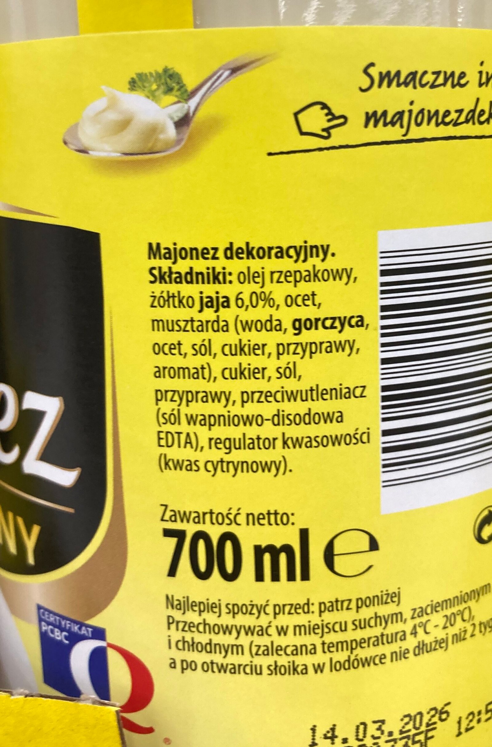 zdjęcie składu majonezu winiary