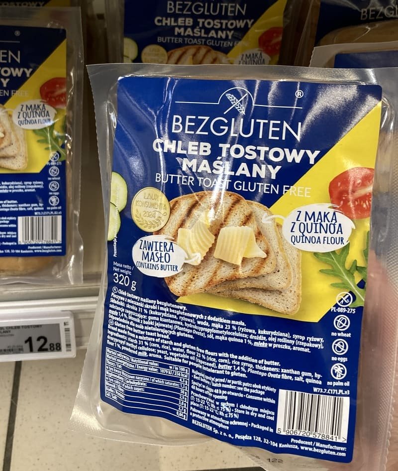Maślany chleb tostowy bez glutenu z mąką quinoa