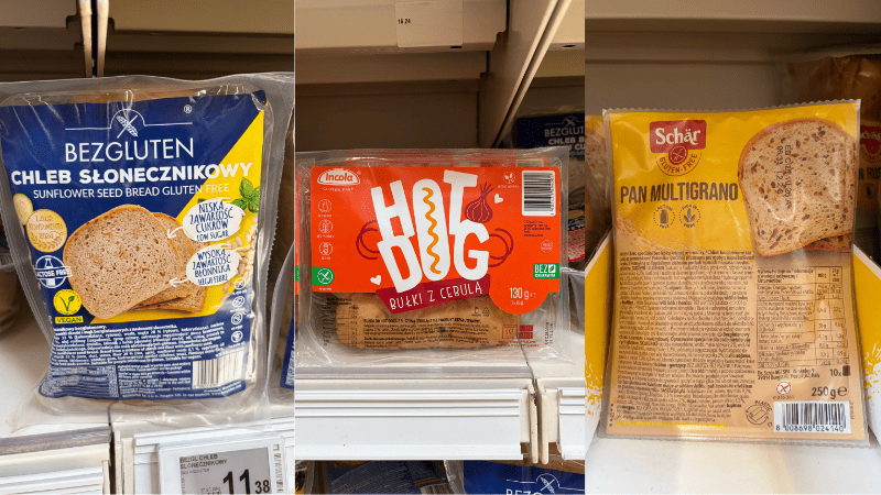 chleby (1) Pieczywo bezglutenowe w Auchan – chleb słonecznikowy, bułki do hot dogów i Schär Pan Multigrano