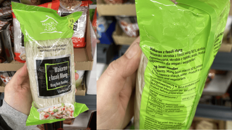 lidl3 Bezglutenowy makaron z fasoli mung House of Asia oraz skład produktu na opakowaniu