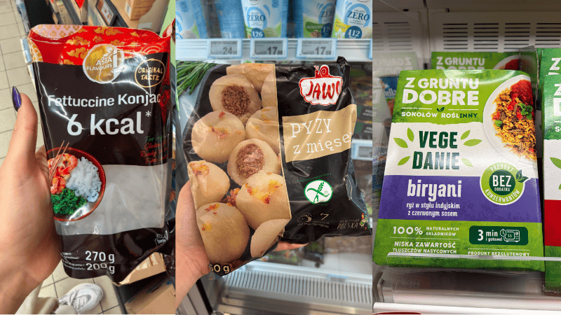 Bezglutenowe produkty w sklepach – makaron konjac, pyzy z mięsem Jawo i gotowe danie vege biryani